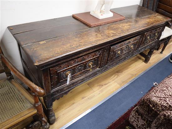 A 19th century carved oak dresser, W.184cm, D.57cm, H.76cm